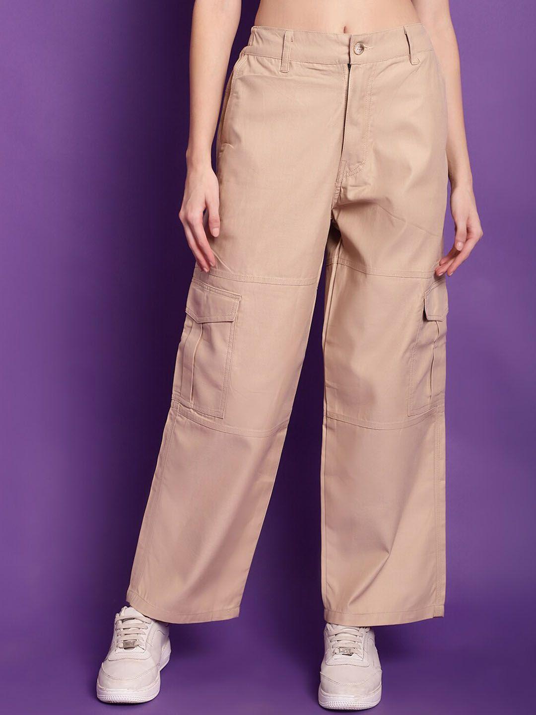 tag 7 women relaxed straight leg straight fit high rise cotton cargos trousers