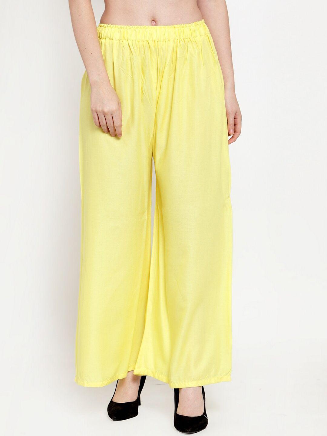 tag 7 women yellow solid flared ethnic palazzos