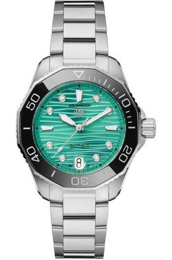tag heuer aquaracer green dial automatic watch with steel bracelet for women - wbp231k.ba0618