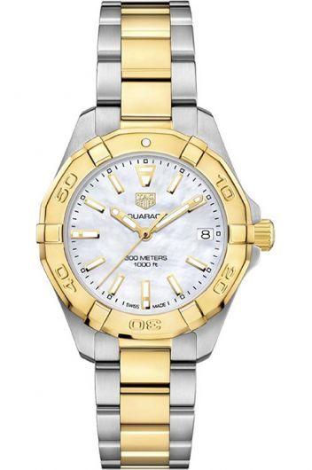 tag heuer aquaracer mop dial quartz watch with steel & yellow gold bracelet for women - wbd1320.bb0320