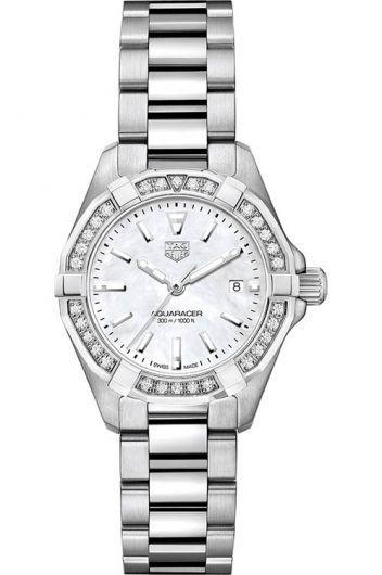 tag heuer aquaracer mop dial quartz watch with steel bracelet for women - wbd1413.ba0741
