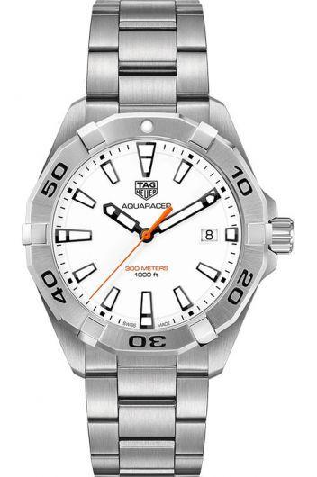 tag heuer aquaracer white dial quartz watch with steel bracelet for men - wbd1111.ba0928