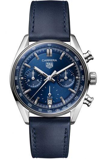 tag heuer carrera blue dial automatic watch with leather strap for men - cbs2212.fc6535