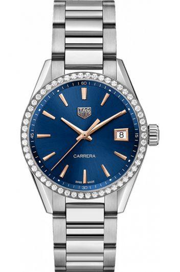 tag heuer carrera blue dial quartz watch with steel bracelet for women - wbk1317.ba0652
