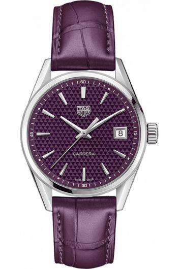 tag heuer carrera purple dial quartz watch with leather strap for women - wbk1314.fc8261