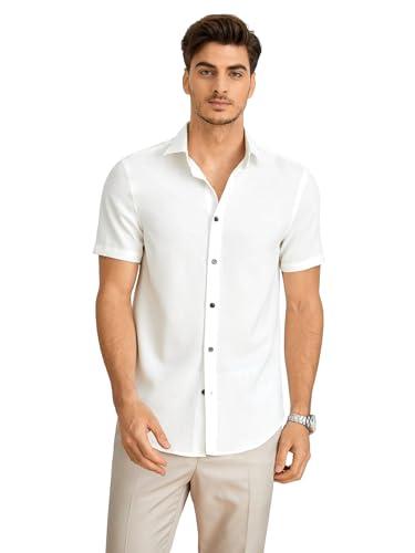 tagdo men's casual shirt|| solid shirt|| half sleeve (half-shirt-5160-white-m)