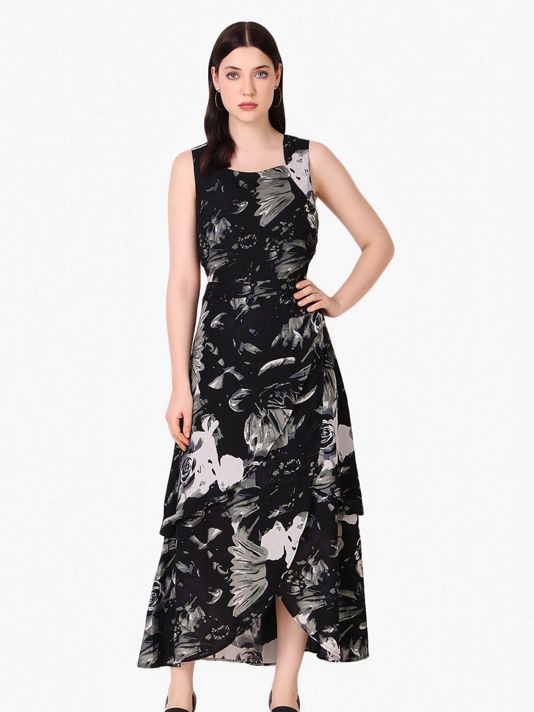taggd floral printed georgette cut-out a-line maxi dress