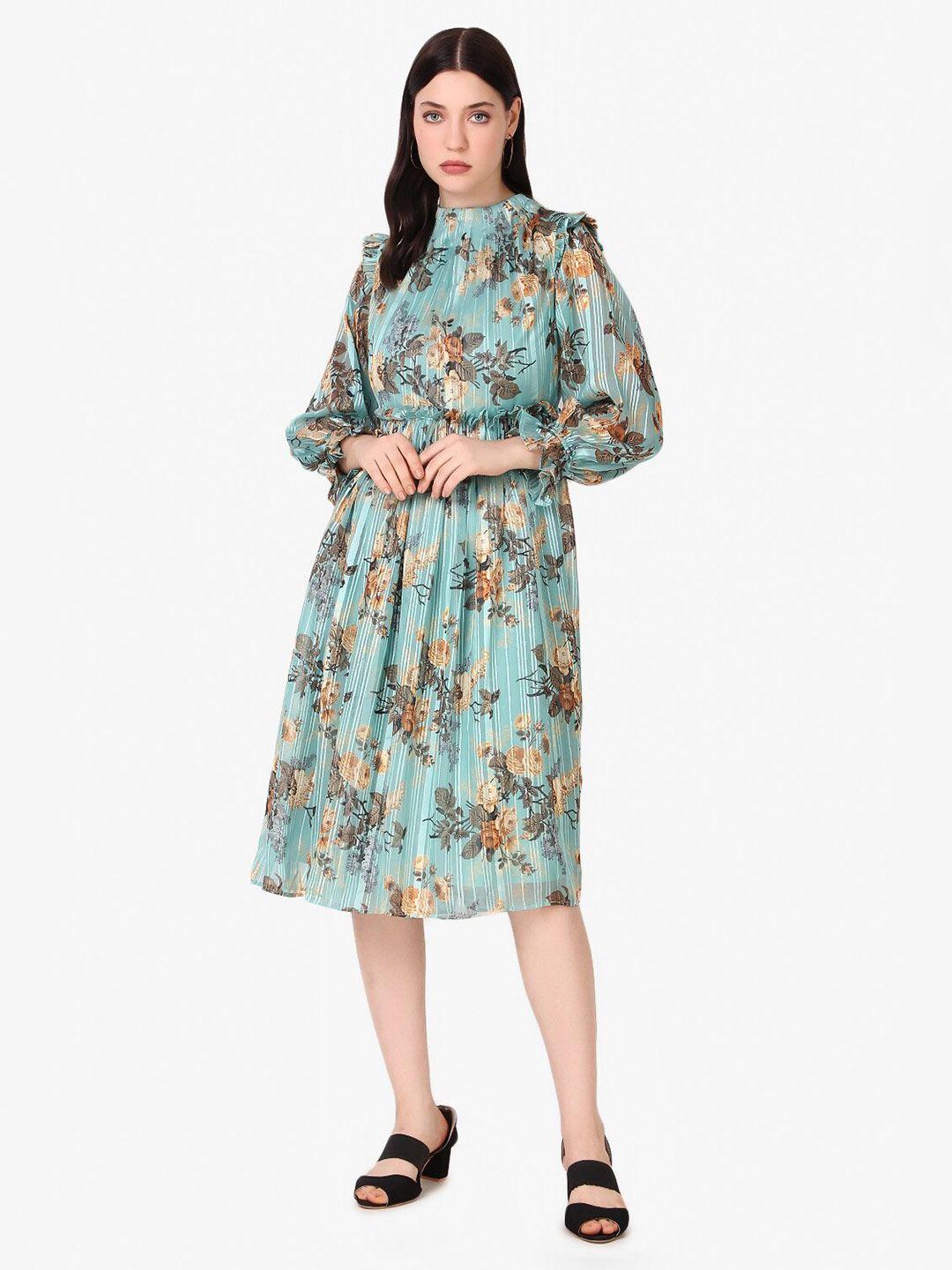 taggd floral printed puff sleeves fit & flare dress