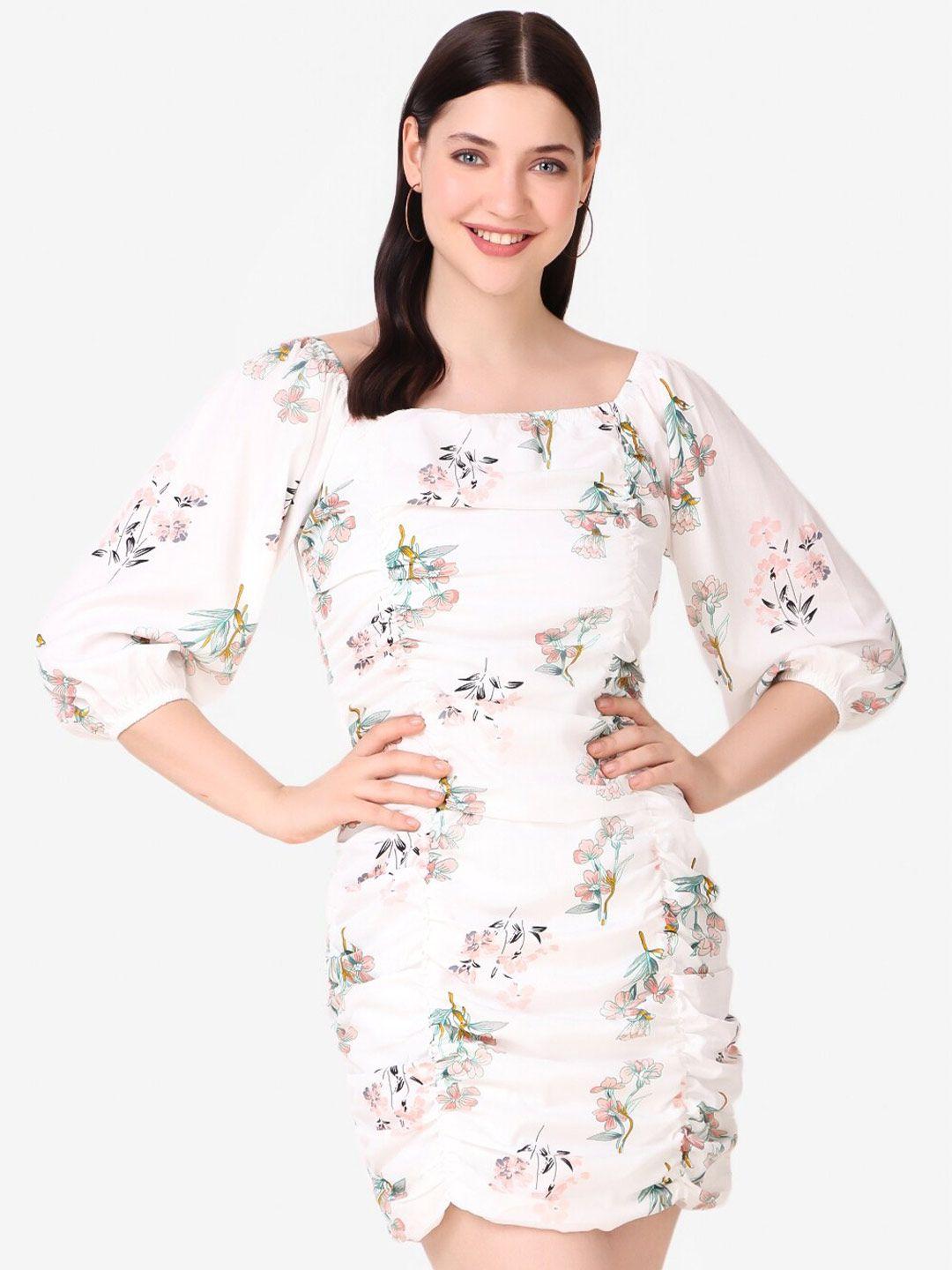 taggd floral printed ruched georgette mini sheath dress