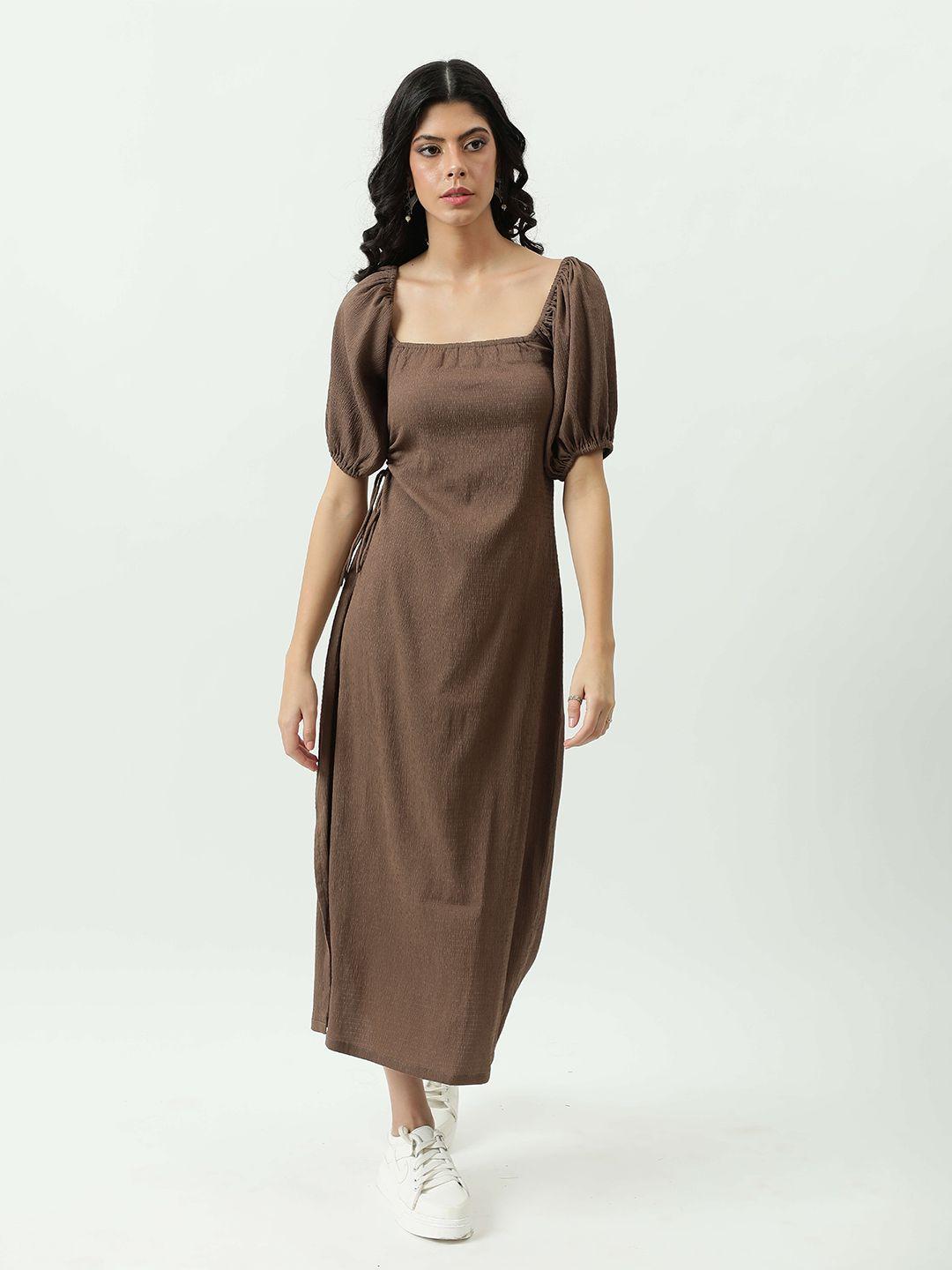 taggd puff sleeves square neck a-line midi dress