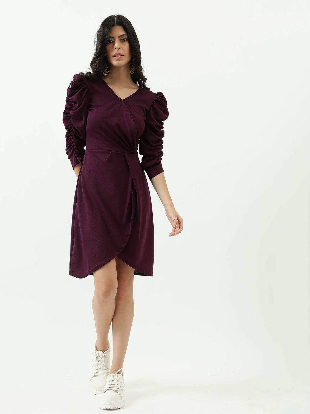 taggd purple puff sleeve dress