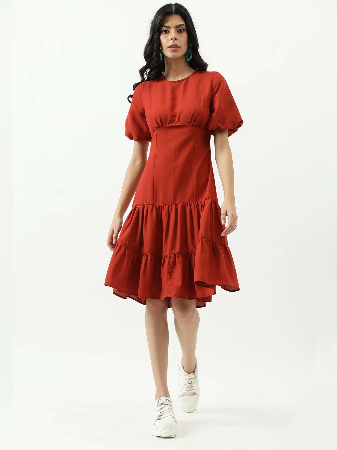 taggd red flared sleeve a-line dress