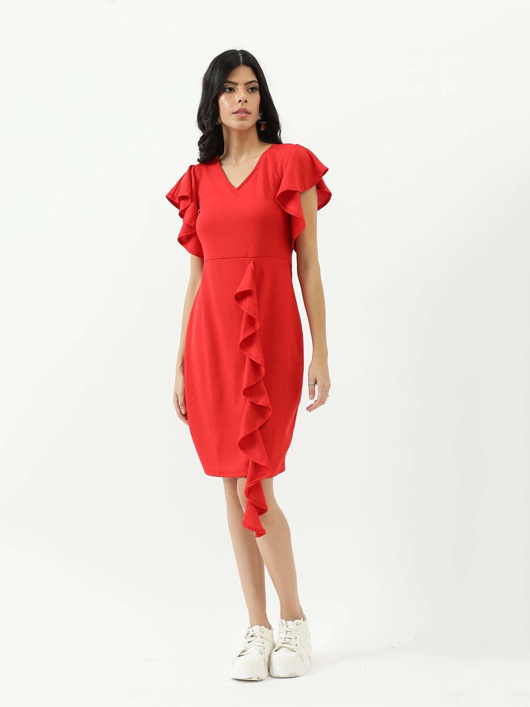 taggd v-neck flutter sleeves sheath dress