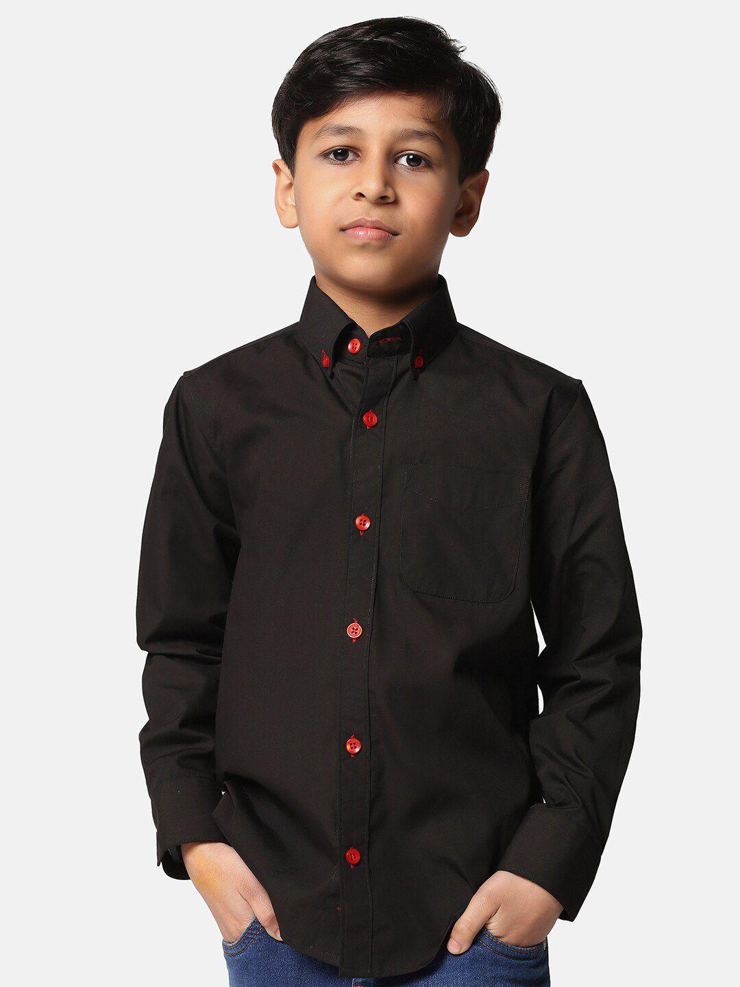 tahvo boys button-down collar slim fit opaque cotton casual shirt