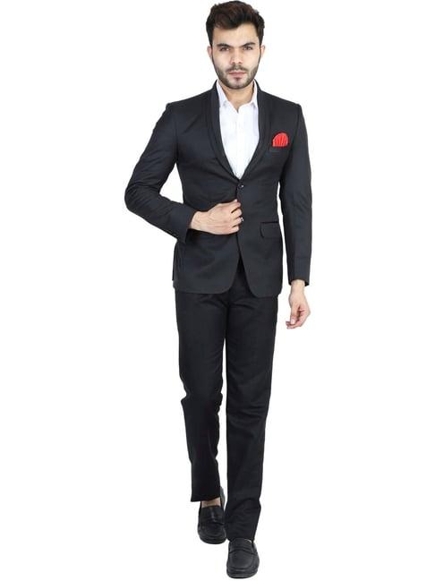 tahvo black cotton slim fit two piece suit
