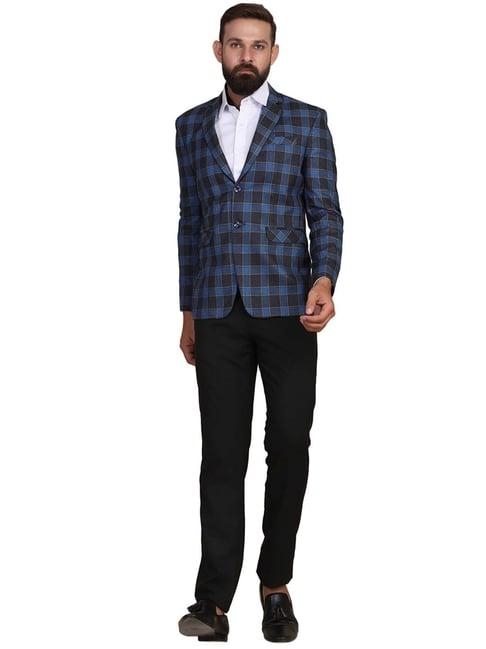 tahvo blue  slim fit checks two piece suit