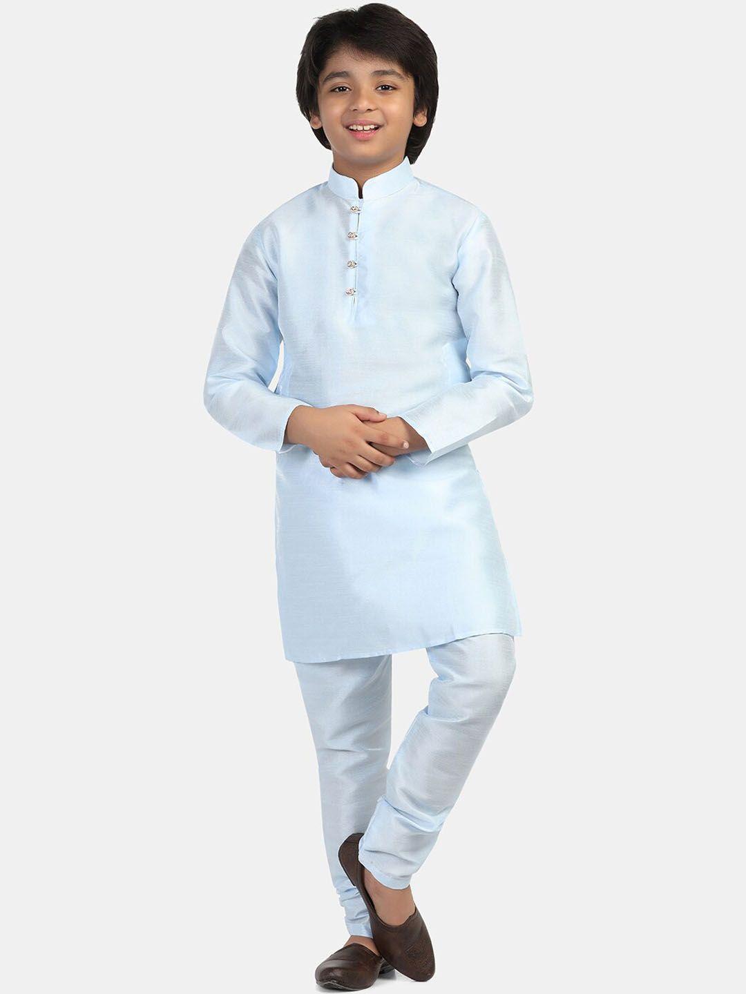 tahvo boys blue regular dupion silk kurta with churidar