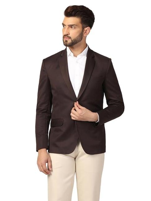 tahvo brown cotton slim fit blazer