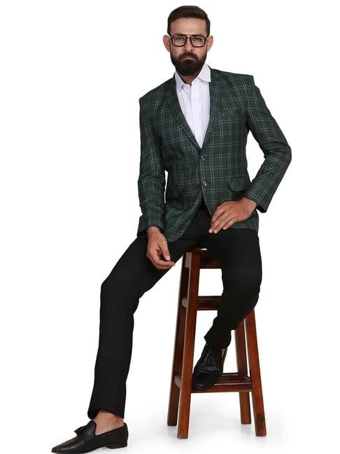 tahvo green  slim fit checks two piece suit