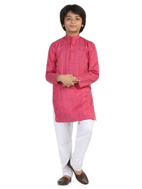 tahvo kids pink & white slim fit full sleeves kurta set
