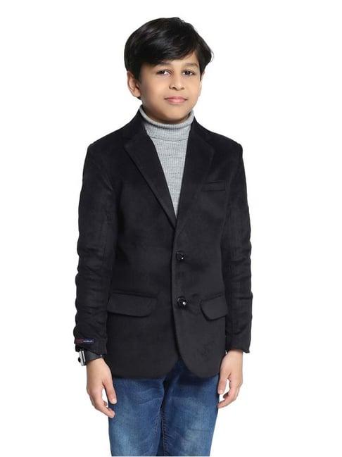 tahvo kids pitch black slim fit full sleeves blazer