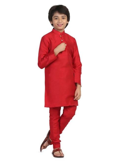 tahvo kids red slim fit full sleeves kurta set