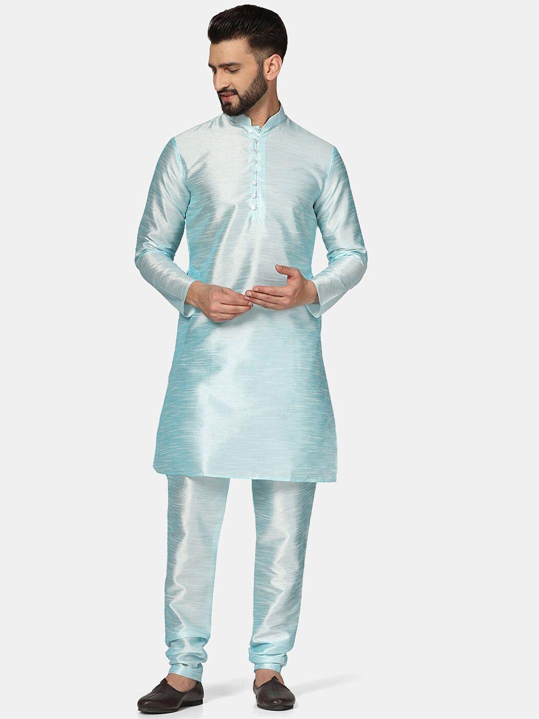 tahvo mandarin collar regular dupion silk kurta with pyjamas