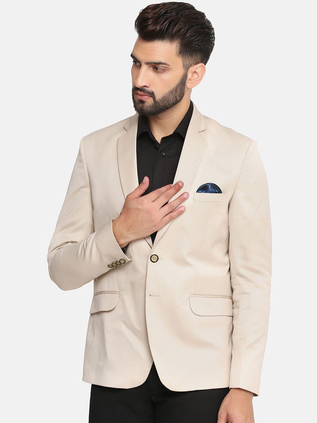 tahvo men beige colored solid single-breasted regular-fit blazer