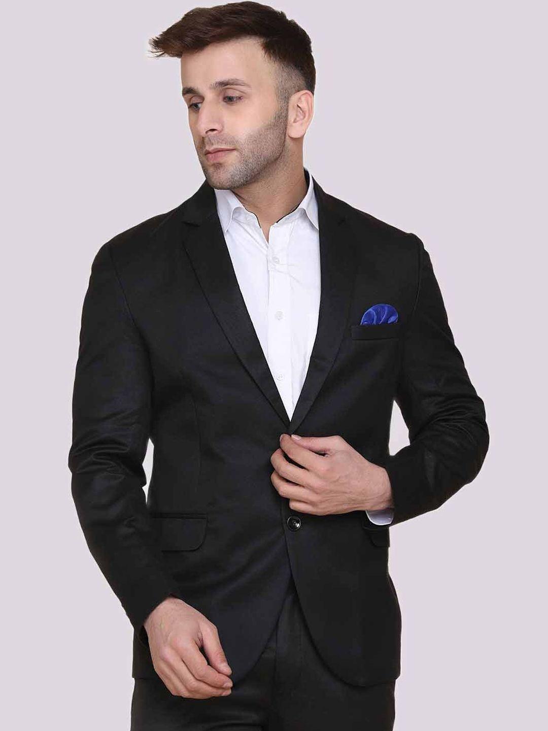 tahvo men black solid slim-fit single-breasted blazer