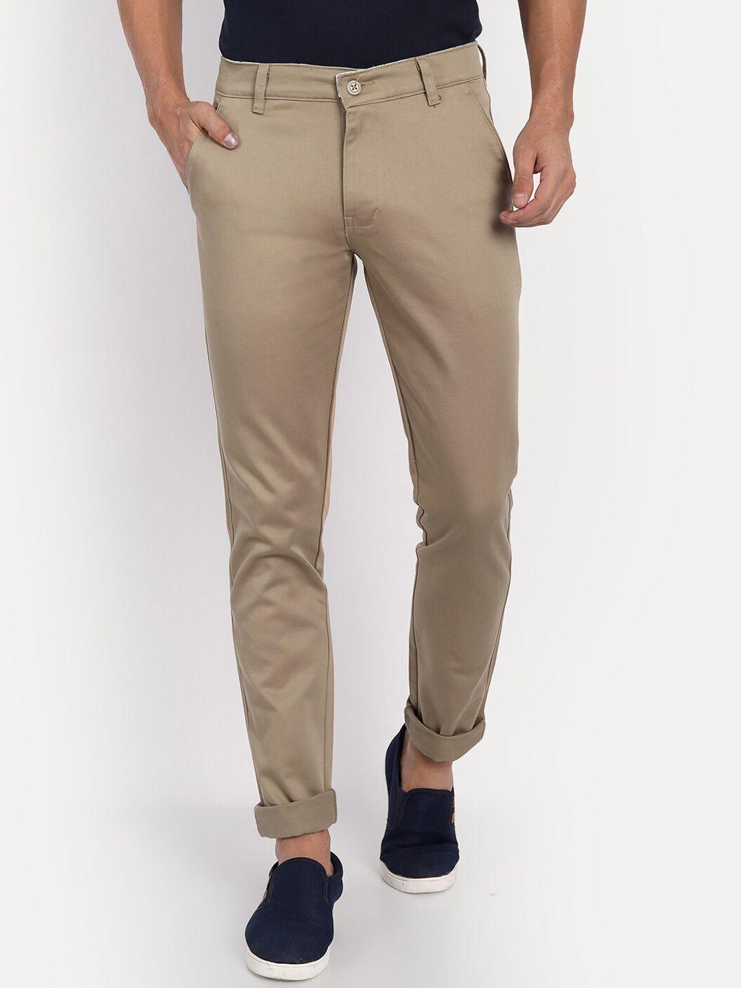 tahvo men brown comfort slim fit trousers