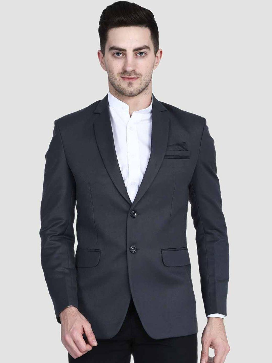 tahvo men grey solid slim fit single-breasted blazer