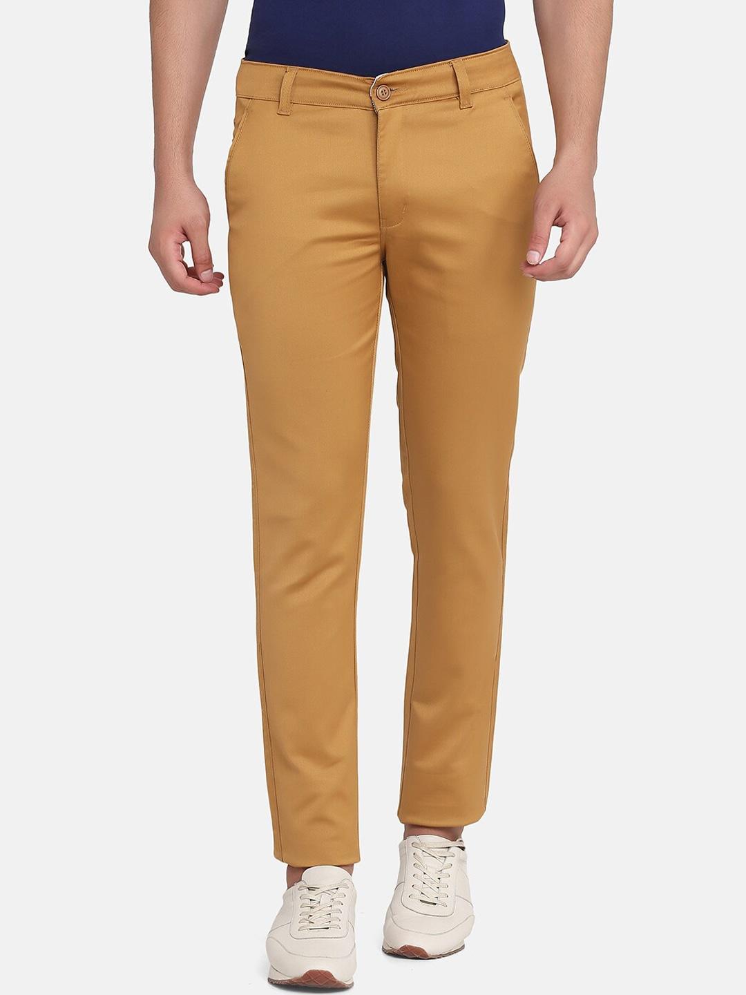 tahvo men mustard yellow comfort slim fit chinos trousers