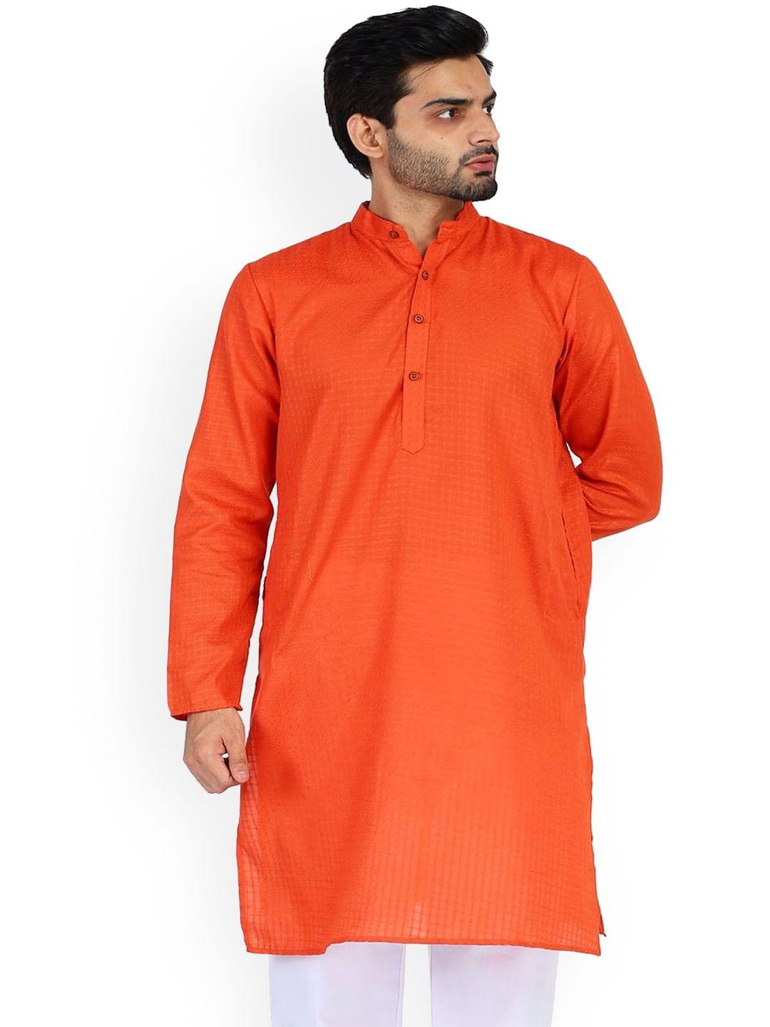 tahvo men orange thread work kurta