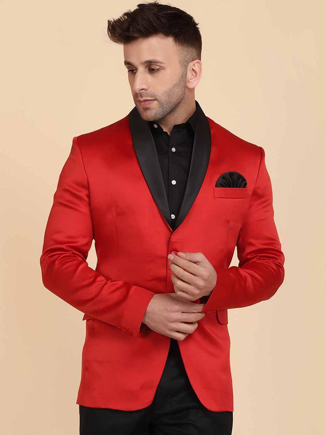 tahvo men red solid slim-fit party blazer