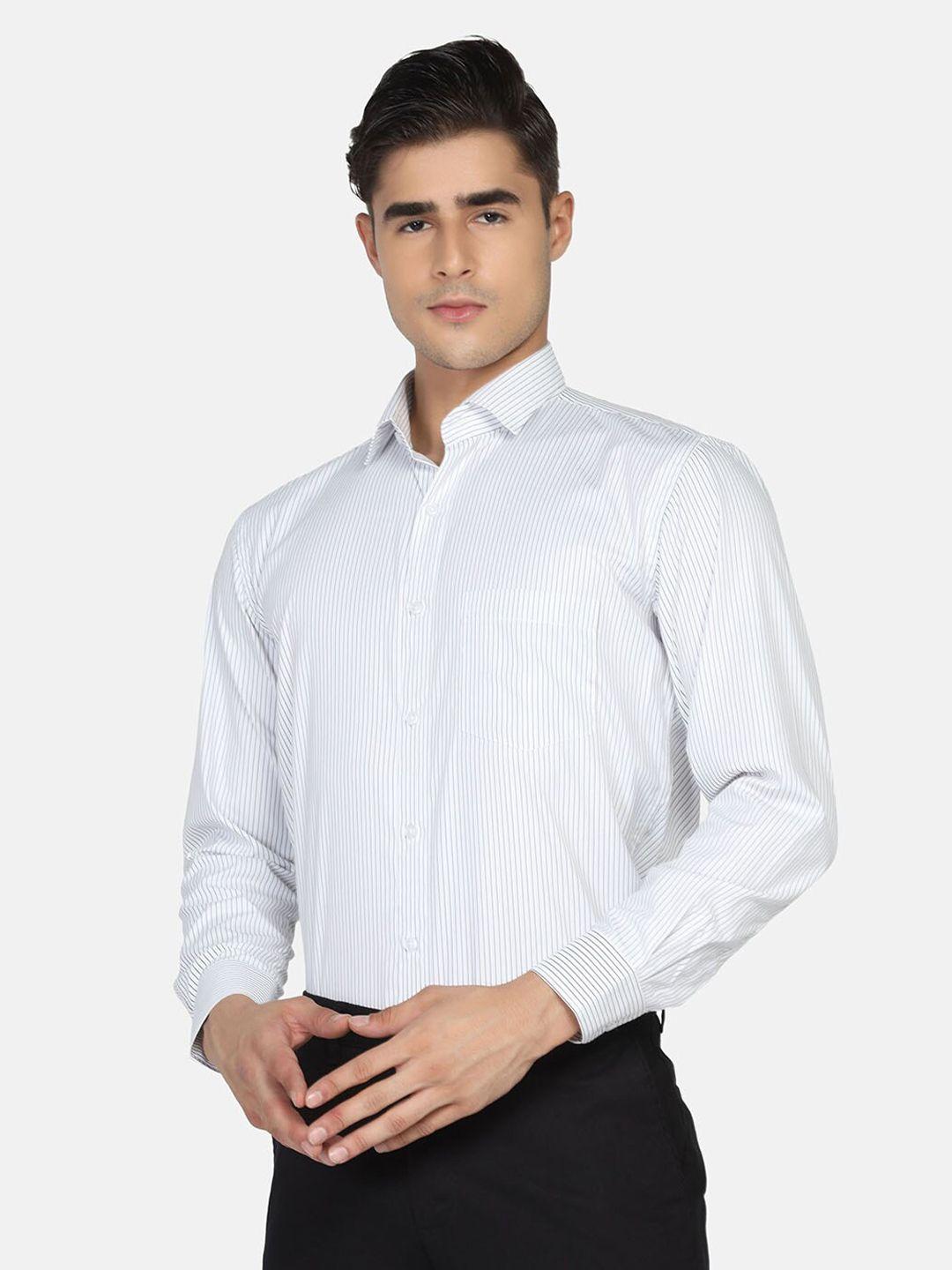 tahvo men white comfort slim fit striped cotton formal shirt