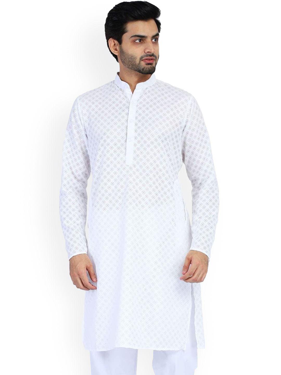 tahvo men white geometric chikankari kurta