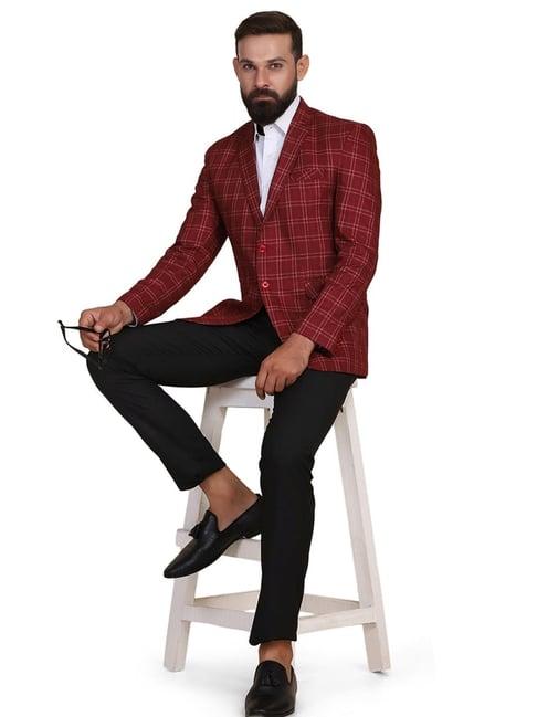 tahvo red  slim fit checks two piece suit