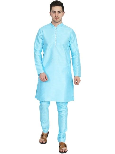 tahvo sky blue slim fit kurta bottom set