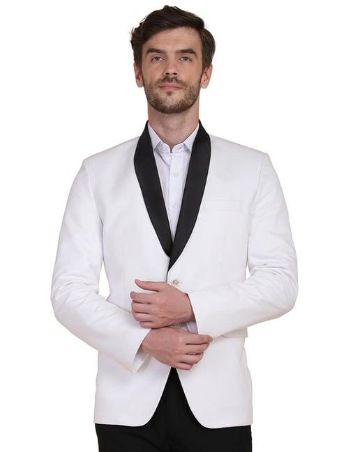 tahvo white & black cotton slim fit two piece suit