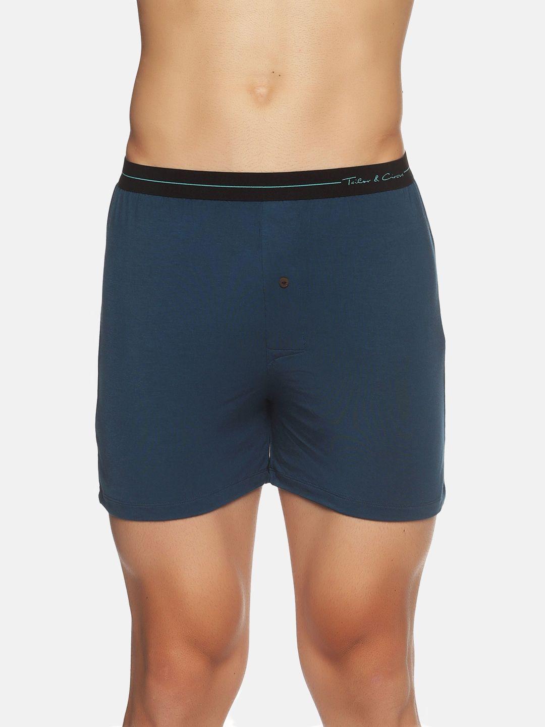 tailor & circus men blue solid puresoft anti-bacterial beechwood modal boxers