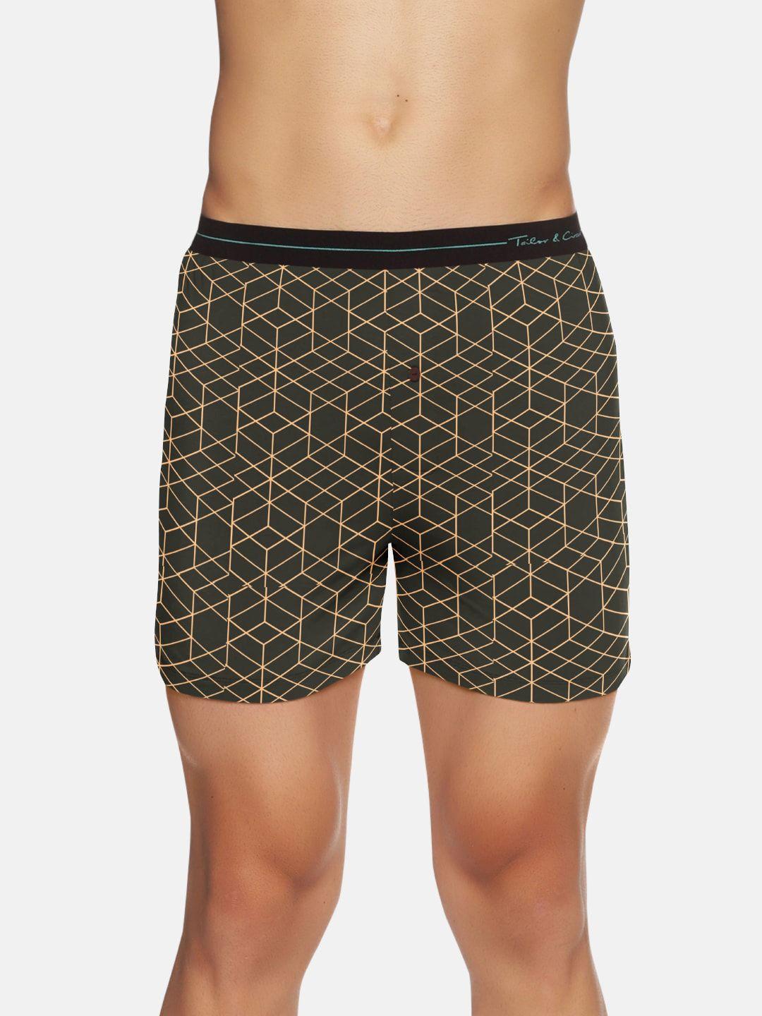 tailor & circus men green geometric printed puresoft anti-bacterial beechwood modal boxers