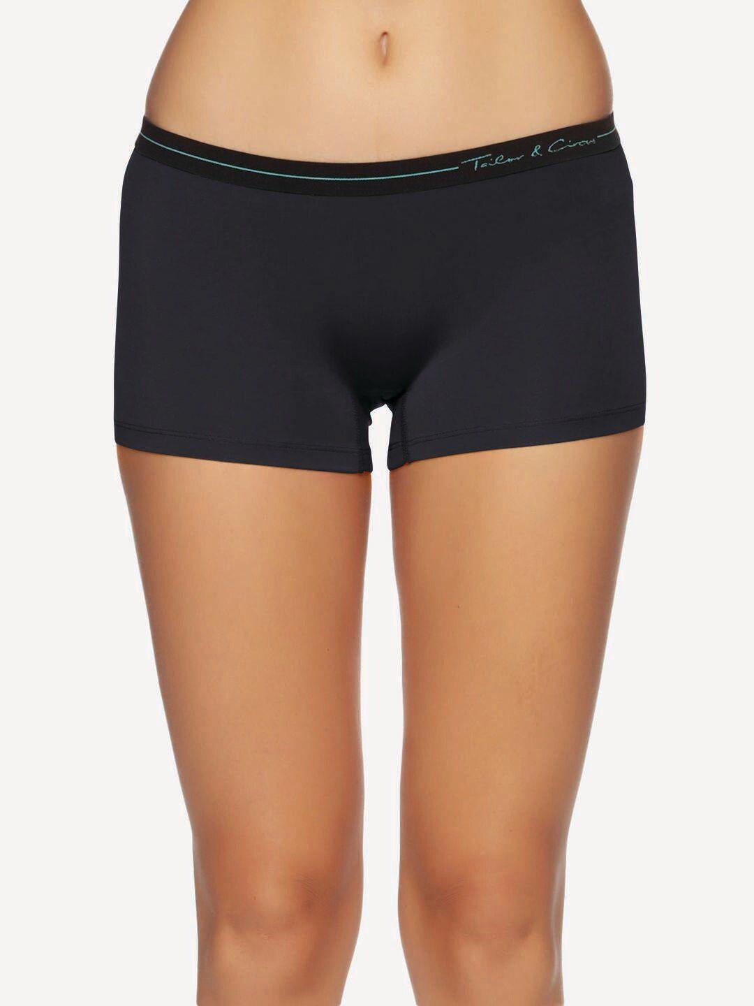 tailor & circus women onyx- black solid boy shorts briefs