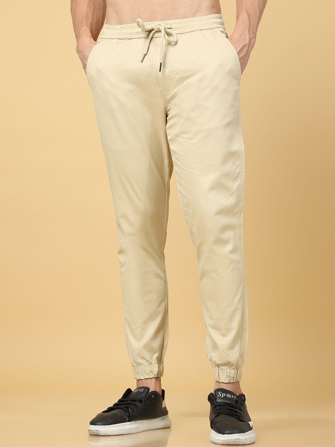 tailoraedge men beige relaxed slim fit joggers trousers