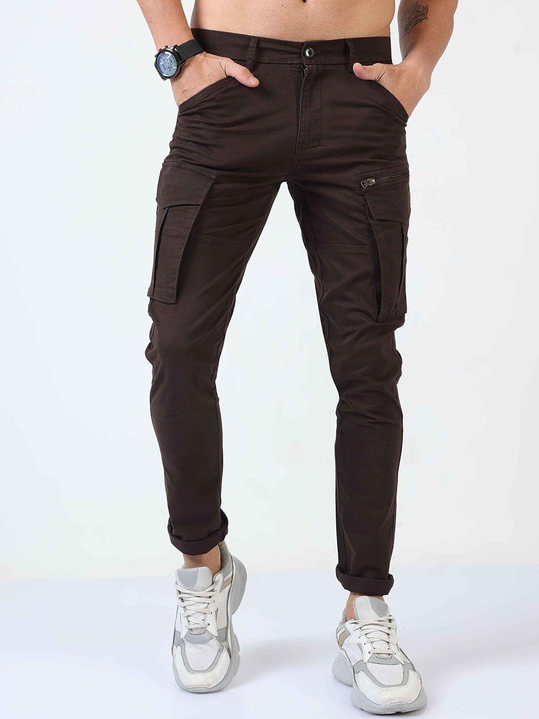 tailoraedge men coffee brown relaxed cargos trousers