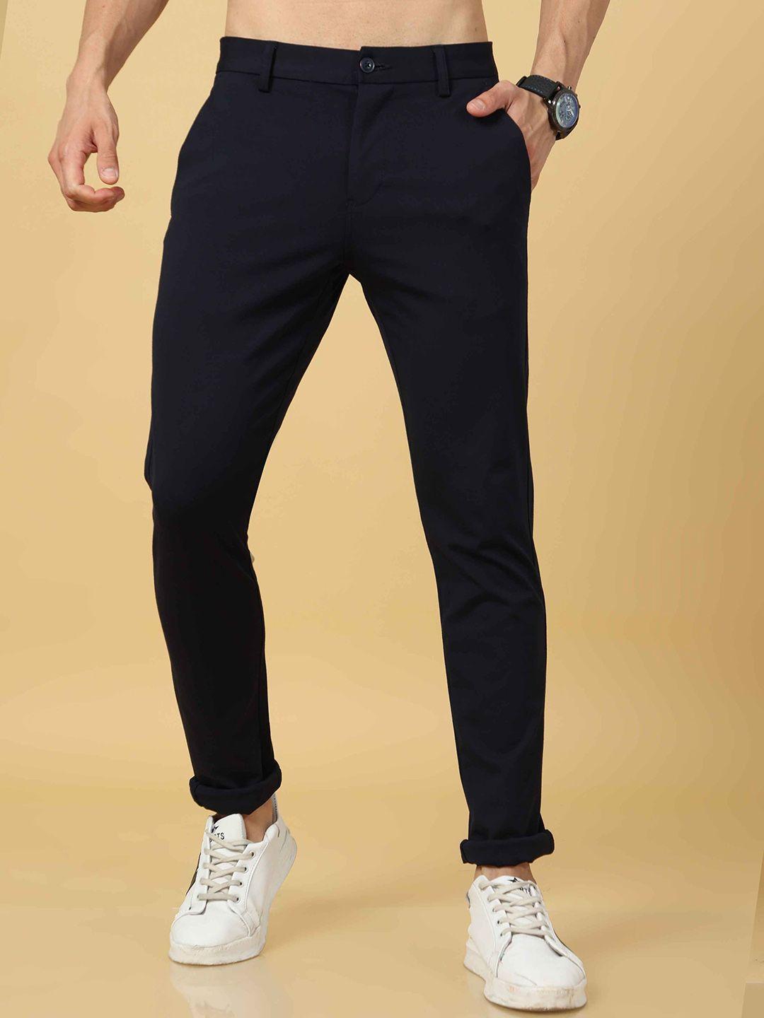 tailoraedge men navy blue comfort trousers