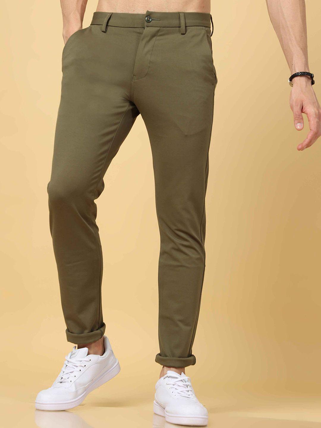 tailoraedge men olive green comfort chinos trousers