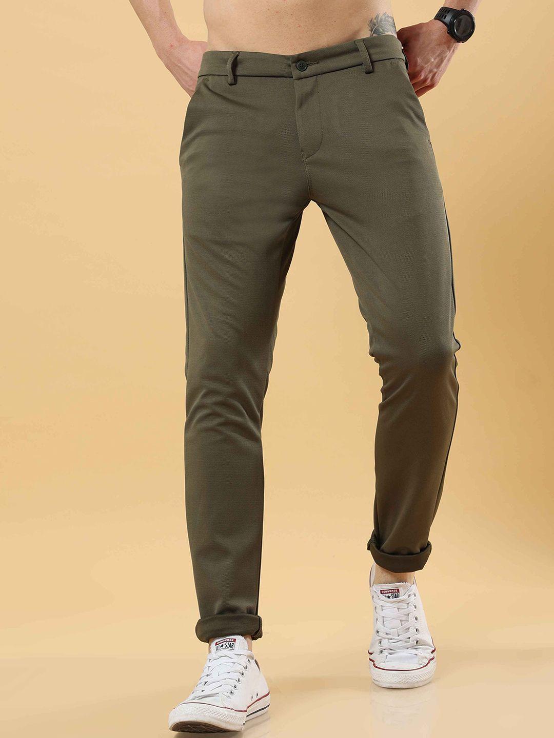 tailoraedge men olive green relaxed chinos trousers