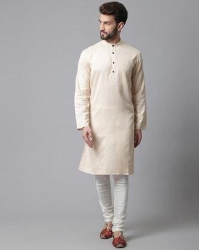 tailored fit long kurta with patch pocket
