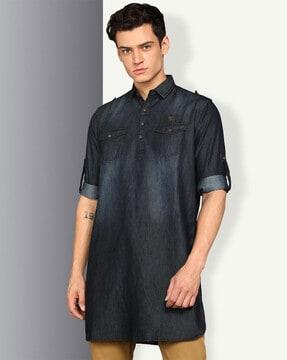 tailored fit shirt kurta with  flap pockets