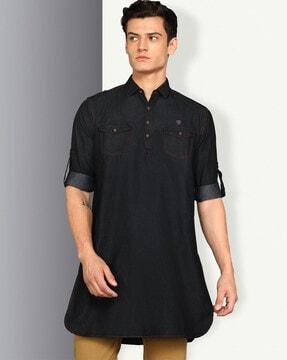 tailored fit shirt kurta with  flap pockets